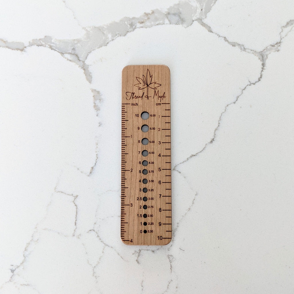 Cherry Wood 4 Ruler - Needle Gauge - Notions