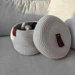 yarn cotton rope storage basket with leather handle